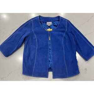 Linea by Louis Dell'Olio NEW Suede Jacket w/ Contrast Stitching Sz 1x‎ Blue QVC